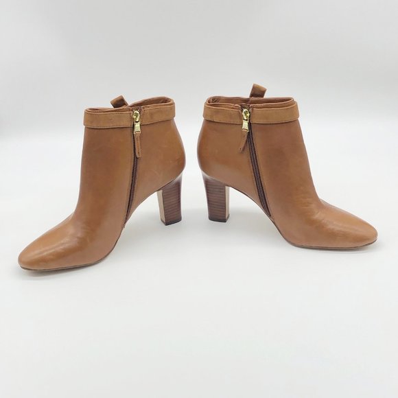 Lauren Ralph Lauren caramel colored leather Brin ankle boots with 3-4" heel - Picture 3 of 15